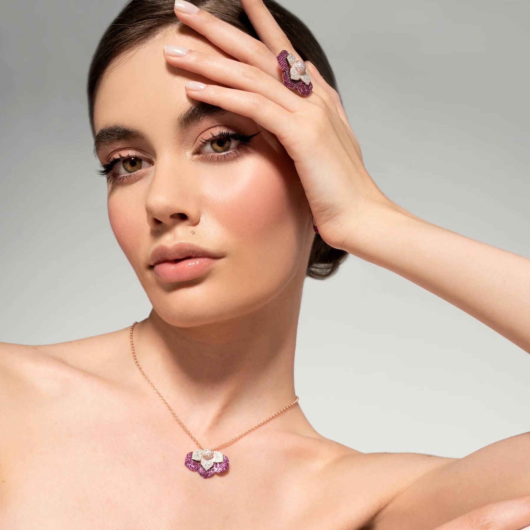 Collana Donna Sogni Argento Rosè 925 Fiore Petali Zirconi Viola CL101RRS